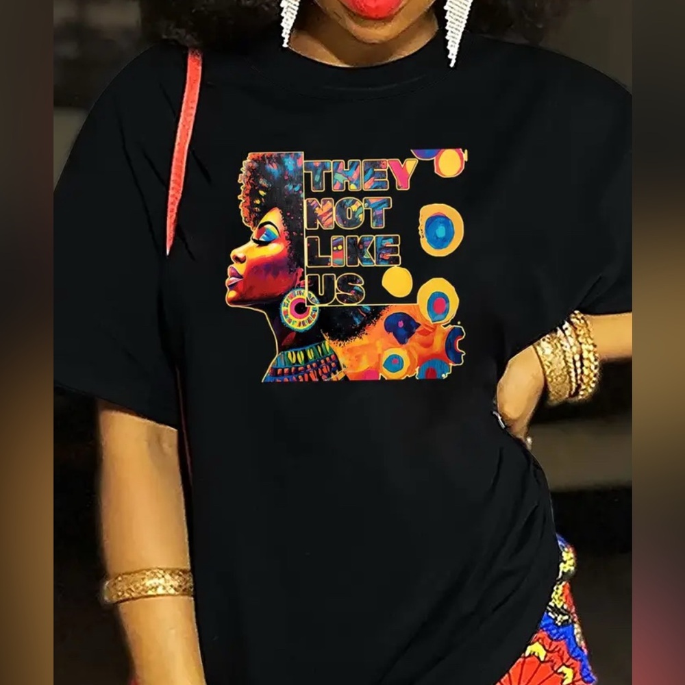 Black Graphic T-Shirt with Colorful Design “They Not Like Us”